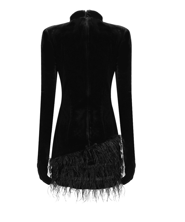 Black Sexy Casual Long Sleeve Velvet Slimming Dress aclosy