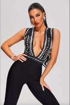 Beaded Slim-fit Slimming Sleeveless Bandage Jumpsuit For Women Aclosy