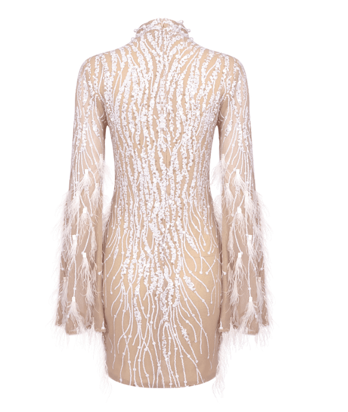 Sequin Feather Heavy Industry Foam Beads Dress Aclosy