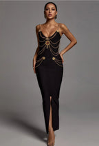 Chain Diamond Slim Fit Tight Bandage Dress Aclosy