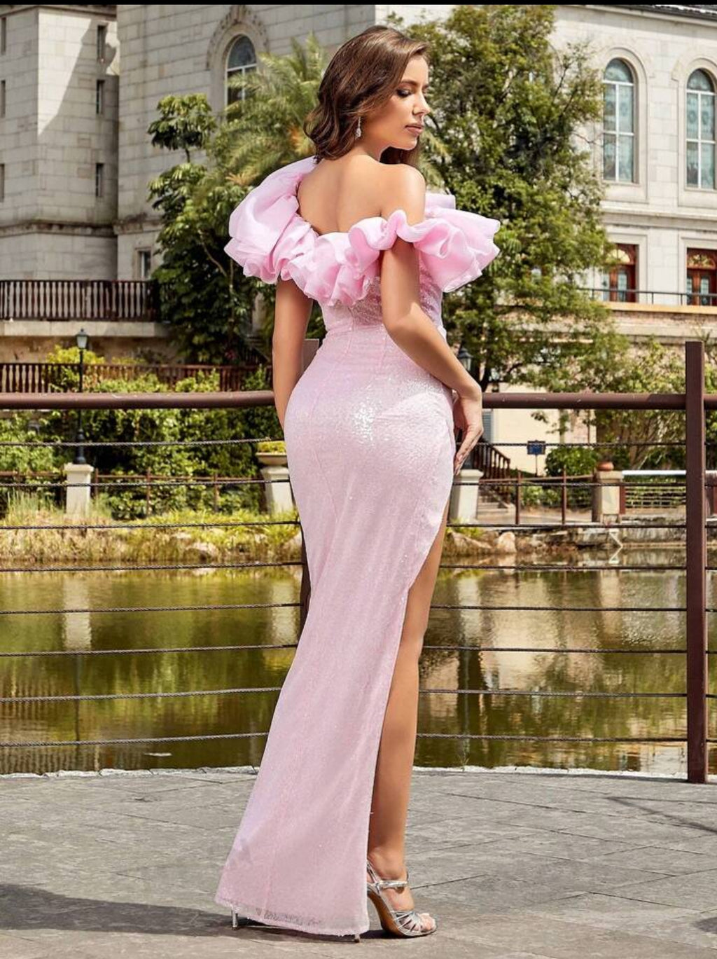 Women's Elegant Fashion Backless Strapless Long Type Sequins Dress Aclosy
