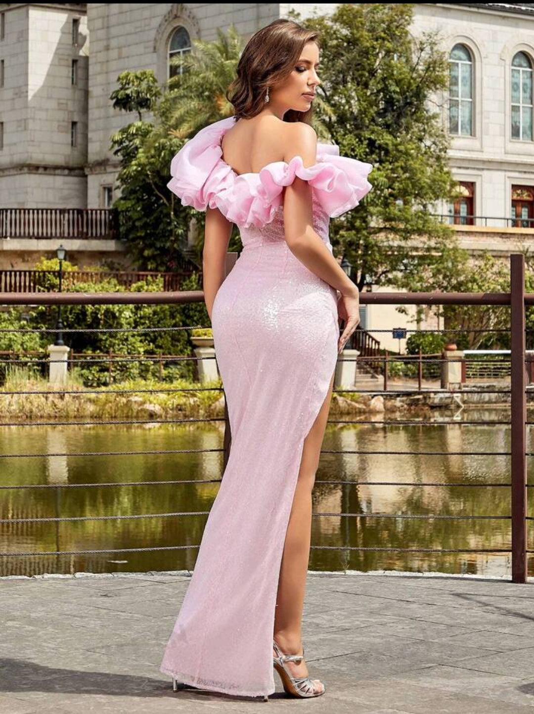 Women's Elegant Fashion Backless Strapless Long Type Sequins Dress Aclosy