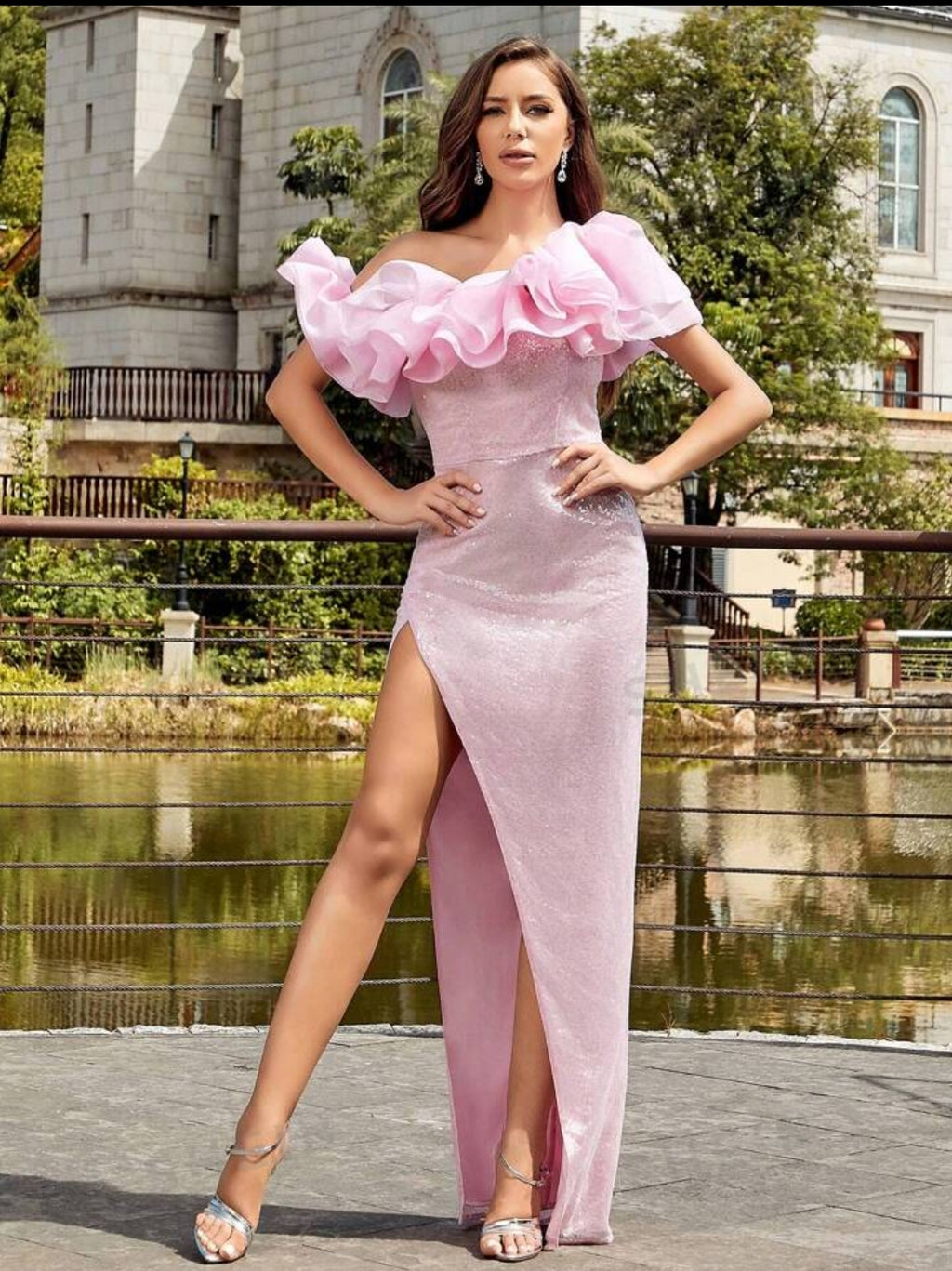 Women's Elegant Fashion Backless Strapless Long Type Sequins Dress Aclosy