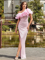 Women's Elegant Fashion Backless Strapless Long Type Sequins Dress Aclosy