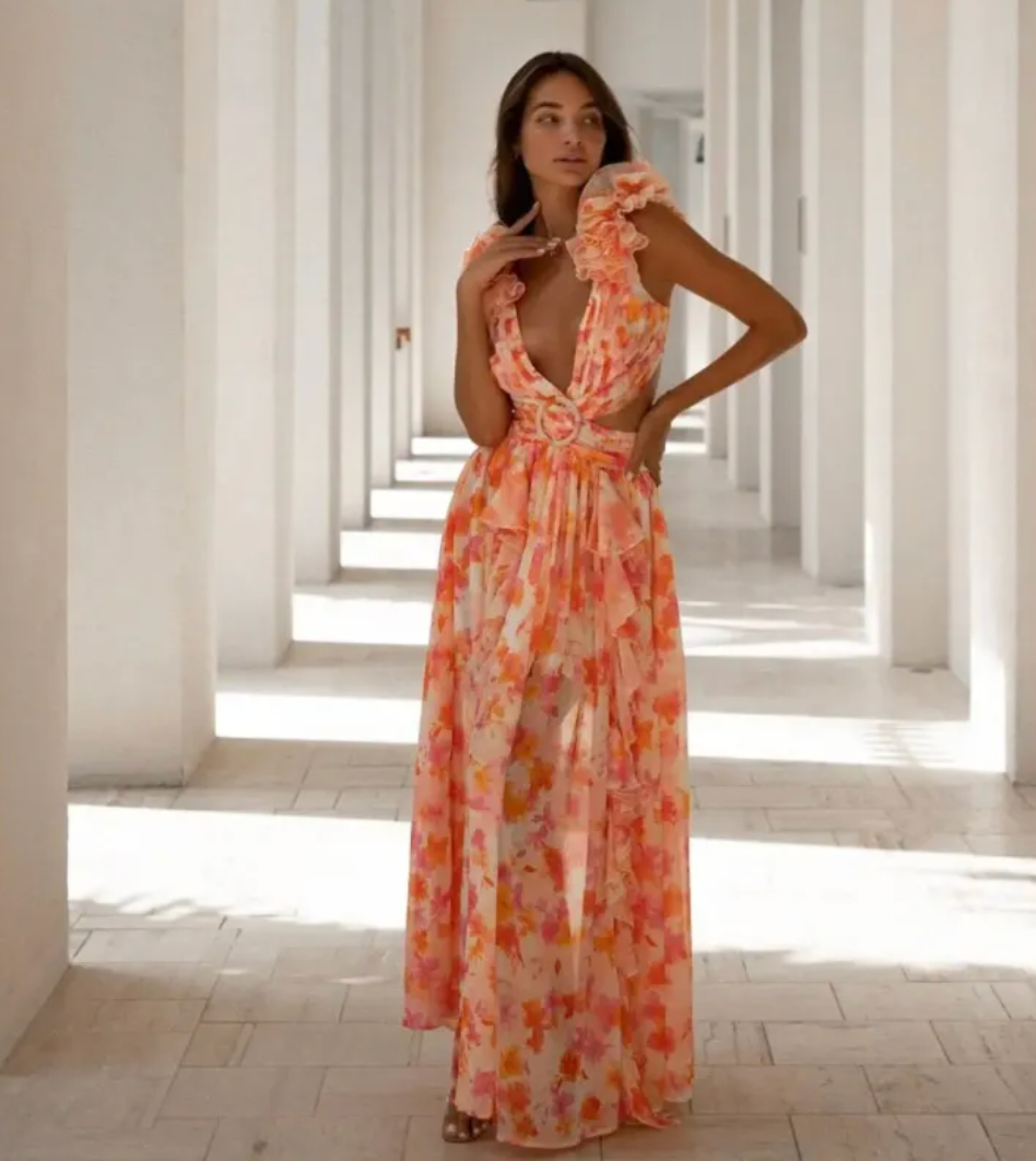 Marisol | Halterneck Floral Backless Maxi Dress