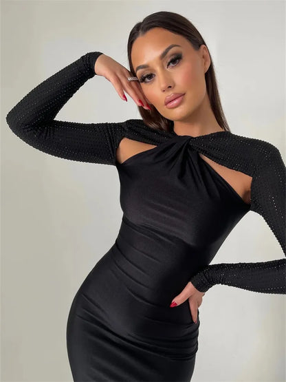 Women's Fashion Tight Long Sleeve Stitching Dress Aclosy