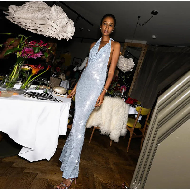 RENA BACKLESS FISH SKIN MAXI DRESS