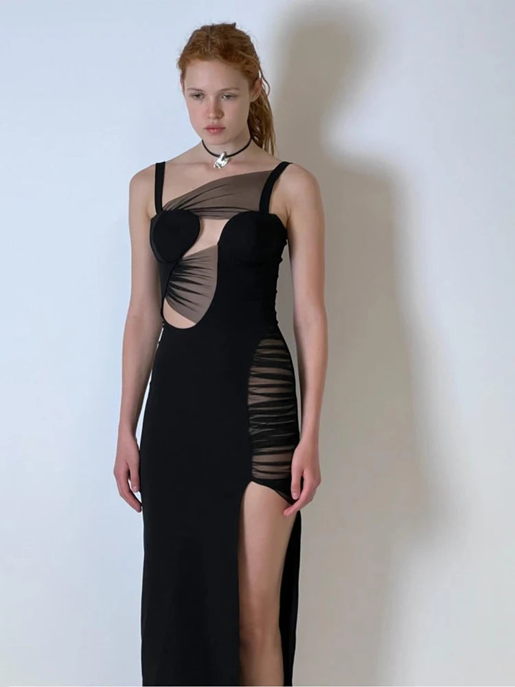 Slit Long Mesh See-through Irregular Dress Aclosy