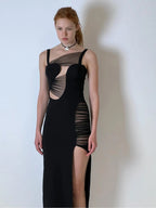 Slit Long Mesh See-through Irregular Dress Aclosy
