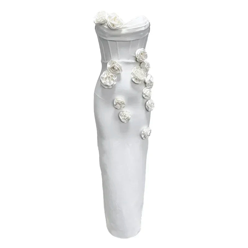 Women's Graceful Tube Top Pleated Flower Dress Aclosy