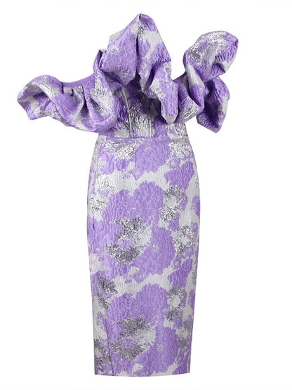 Elegant Jacquard Wrap Midi Celeb Dress aclosy
