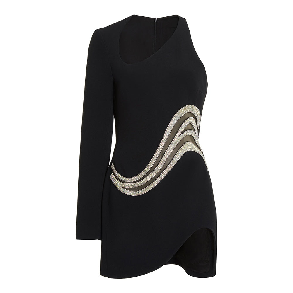 Evening See-through One Shoulder Dress aclosy