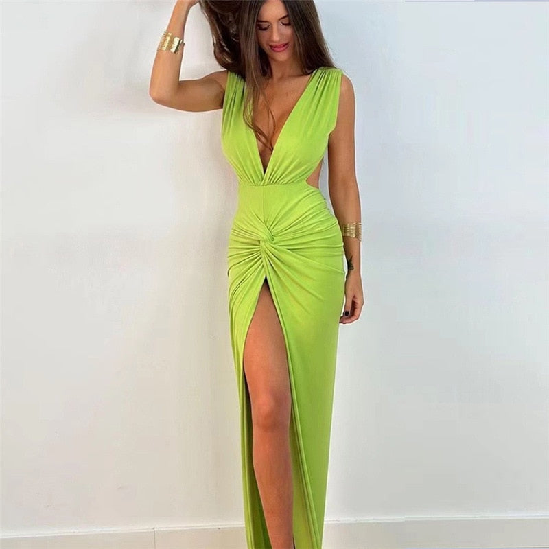 Internet Hot Sexy Deep V Sleeveless Backless Evening Dress Aclosy