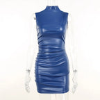 Chic Leather Mini Dress With Waist aclosy