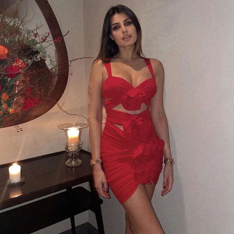 Three-dimensional Flower Lace-up Cutout Suspender Dress Aclosy