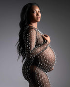 See-through Bright Diamond Bubble Bead Beach Dress Mesh Long Sleeve aclosy