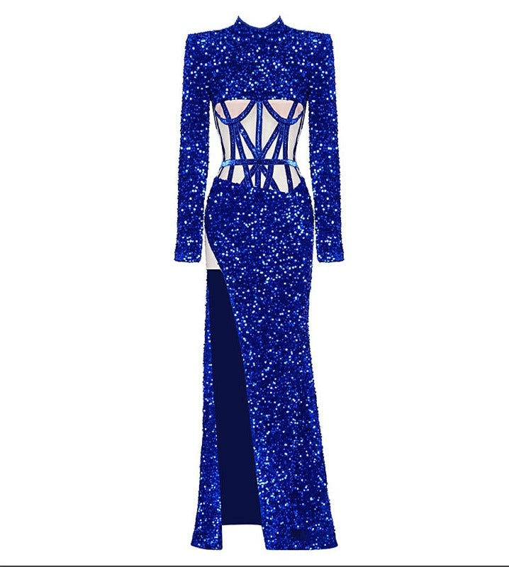 Blue Siren Ji Sequin See-through Dress With High Slit Aclosy