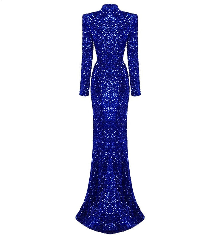 Blue Siren Ji Sequin See-through Dress With High Slit Aclosy