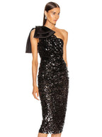 Elite One-shoulder Bow Sequined Sheath Dress Aclosy