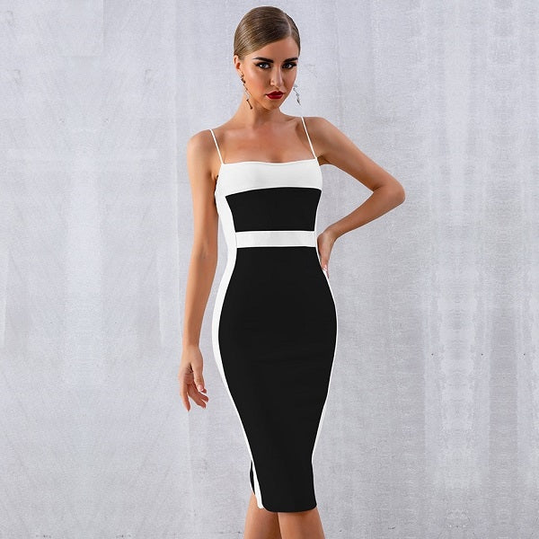 High waist fashion suspender dress Aclosy