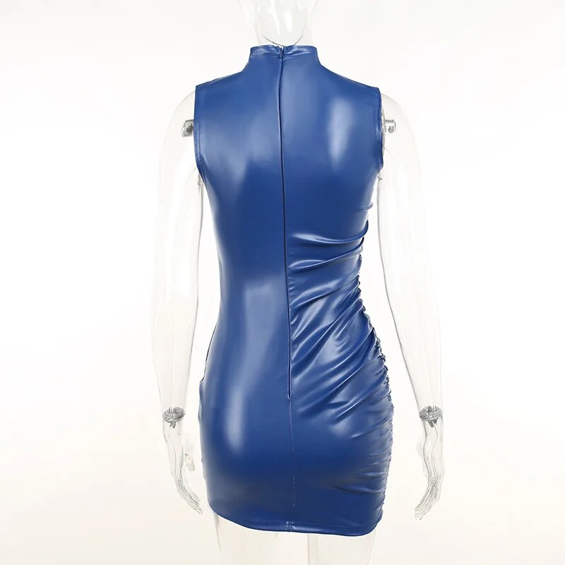 Chic Leather Mini Dress With Waist aclosy