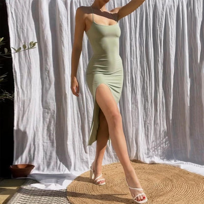 Women's Fashion Backless Slim Slit Sling Dress aclosy