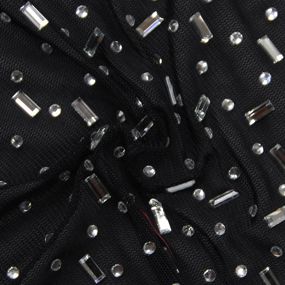 Rhinestone Blouse Mesh Long Sleeve Split Dress aclosy