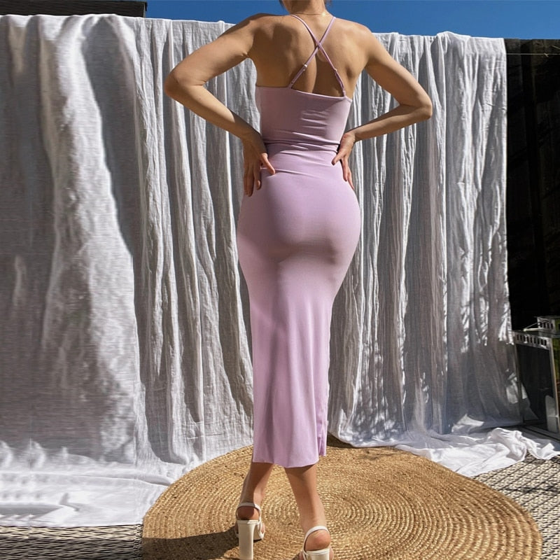 Women's Fashion Backless Slim Slit Sling Dress aclosy