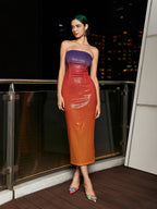 European And American Women's Clothing Fashion Sexy Figure Tube Top High Waist Gradient Color Dress Women aclosy