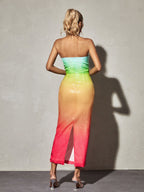 European And American Women's Clothing Fashion Sexy Figure Tube Top High Waist Gradient Color Dress Women aclosy