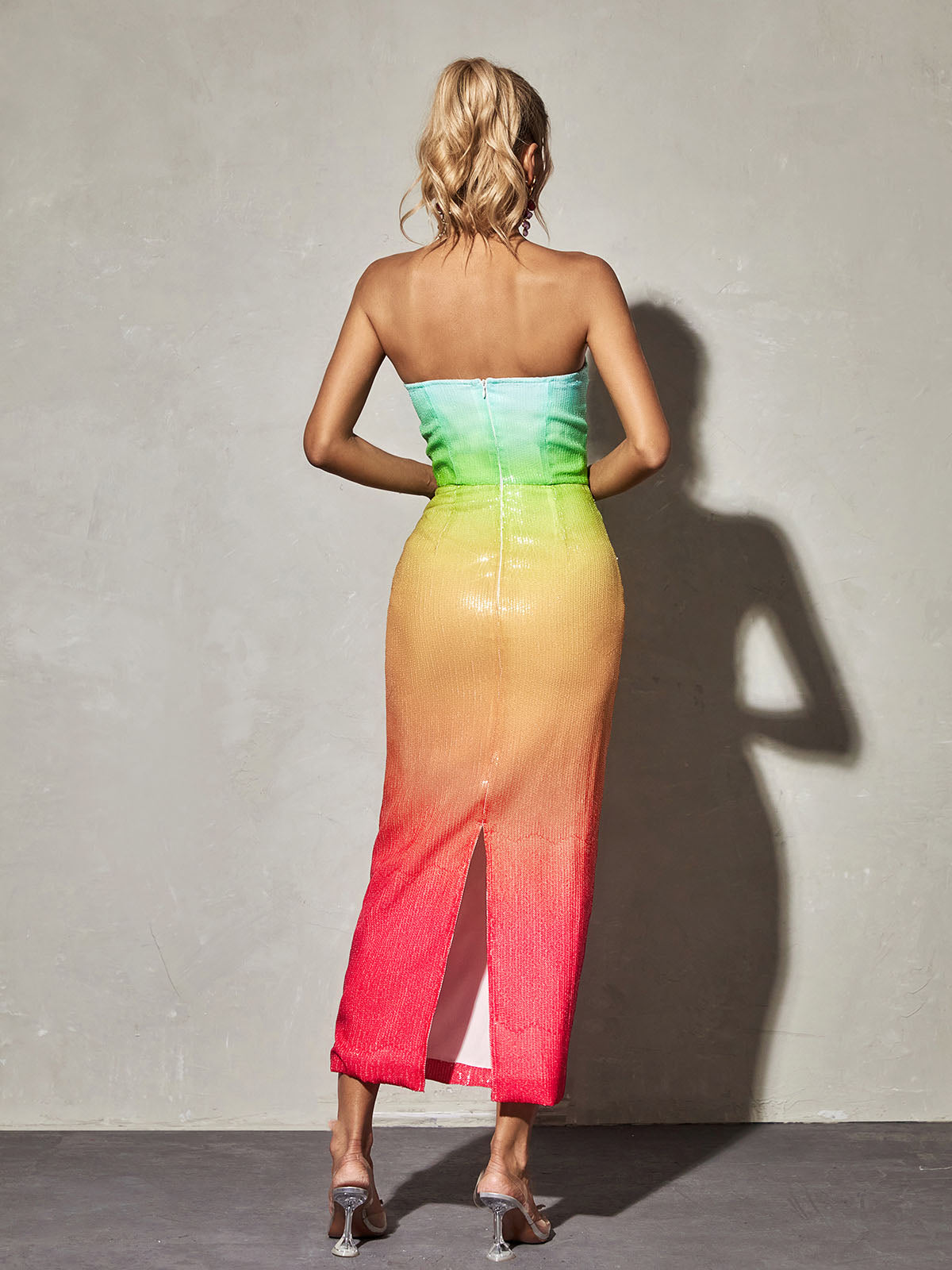 European And American Women's Clothing Fashion Sexy Figure Tube Top High Waist Gradient Color Dress Women aclosy