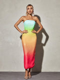 European And American Women's Clothing Fashion Sexy Figure Tube Top High Waist Gradient Color Dress Women aclosy