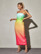 European And American Women's Clothing Fashion Sexy Figure Tube Top High Waist Gradient Color Dress Women aclosy