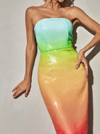 European And American Women's Clothing Fashion Sexy Figure Tube Top High Waist Gradient Color Dress Women aclosy