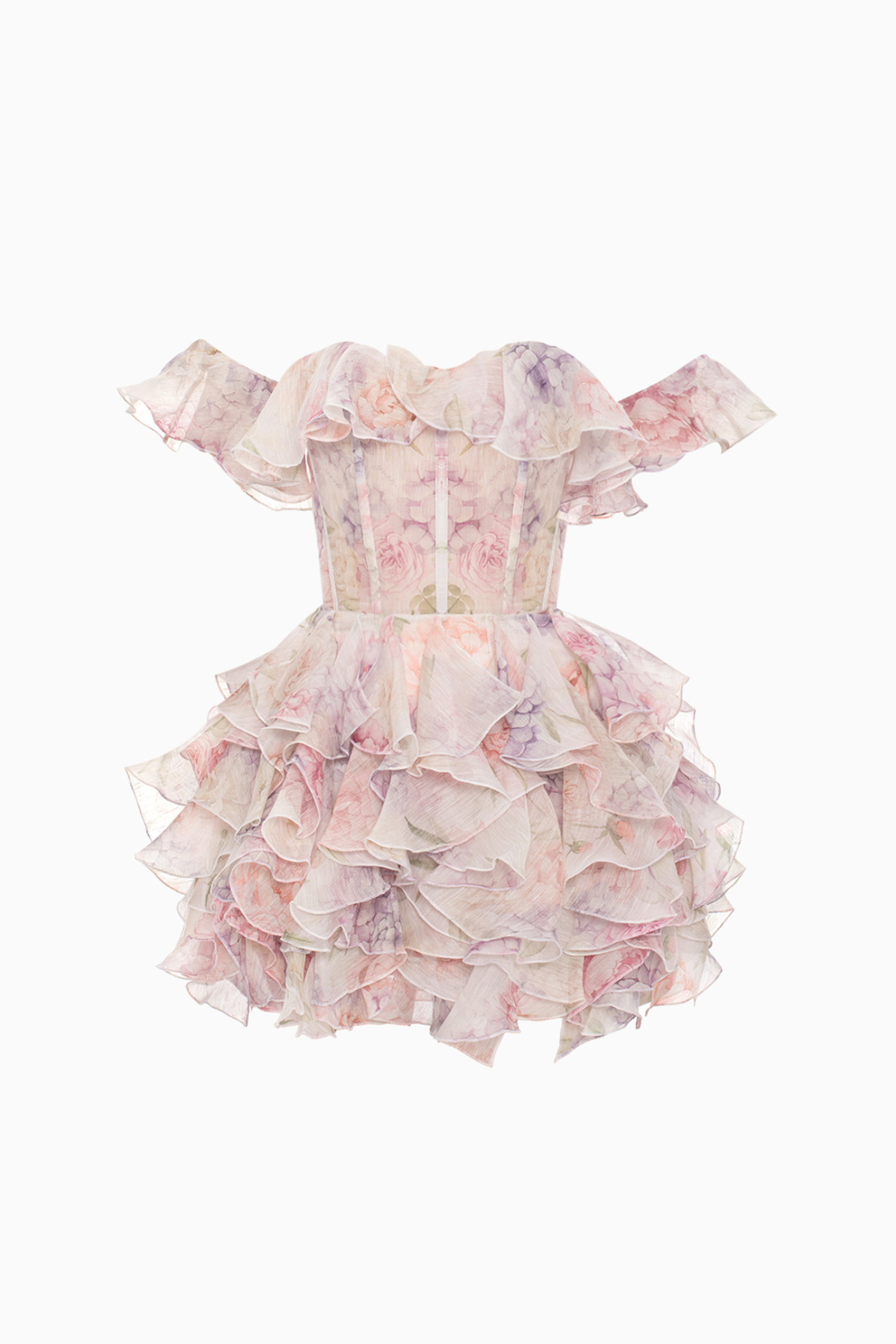 Carena off-shoulder mini stacked ruffled corset dress