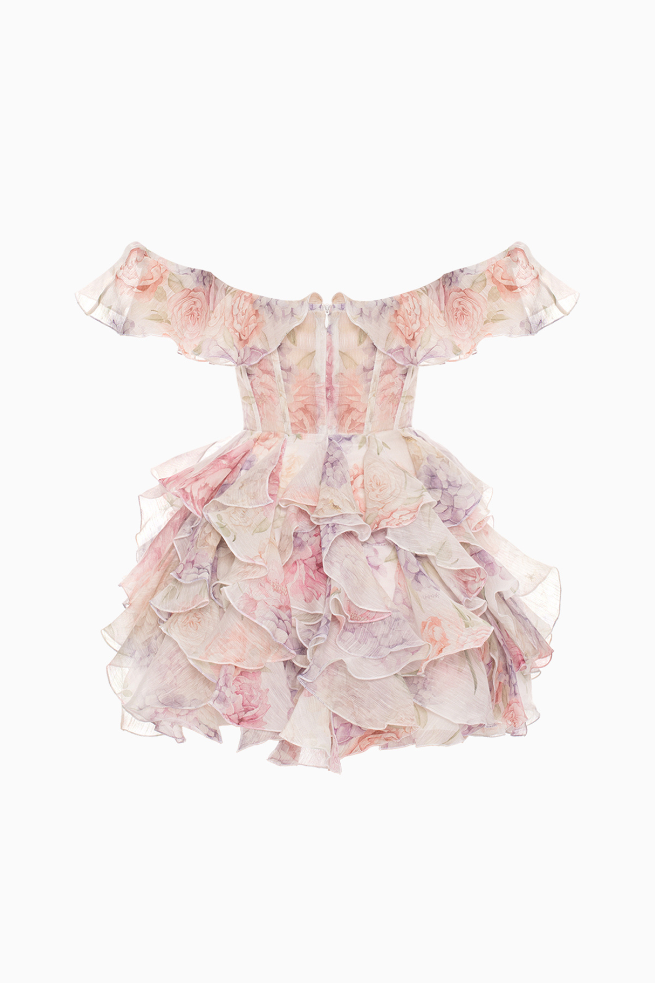 Carena off-shoulder mini stacked ruffled corset dress