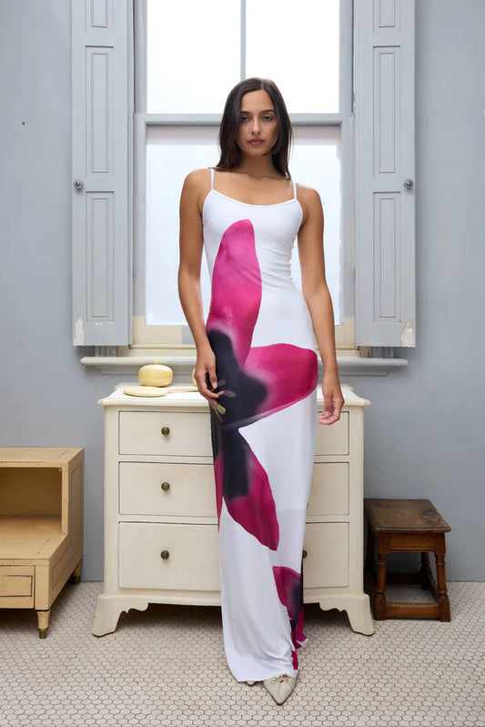 Women's Fashionable Elegant Floral Print Slim Strap Dress Aclosy