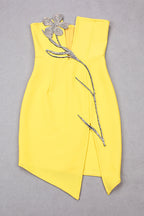 Women's Tube Top Net Yarn Flowers Rhinestone Dress Aclosy