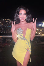 Women's Tube Top Net Yarn Flowers Rhinestone Dress Aclosy