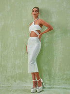 Rhinestone Cutout Halter Neck Slit Dress Trendsi