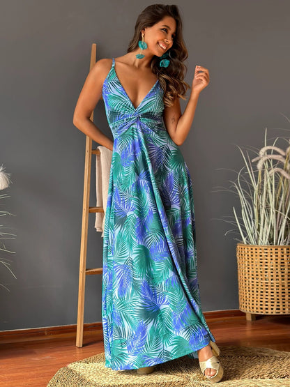 Twisted Printed V-Neck Cami Dress Trendsi