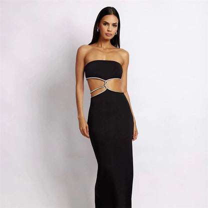 Women's Fashion Hollowed-out Slim Fit Slit Dress Aclosy