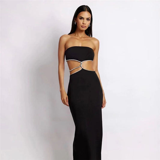 Women's Fashion Hollowed-out Slim Fit Slit Dress Aclosy