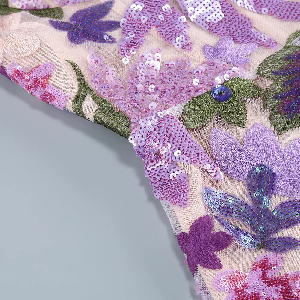 Aleka strapless mesh sequin maxi backless dress