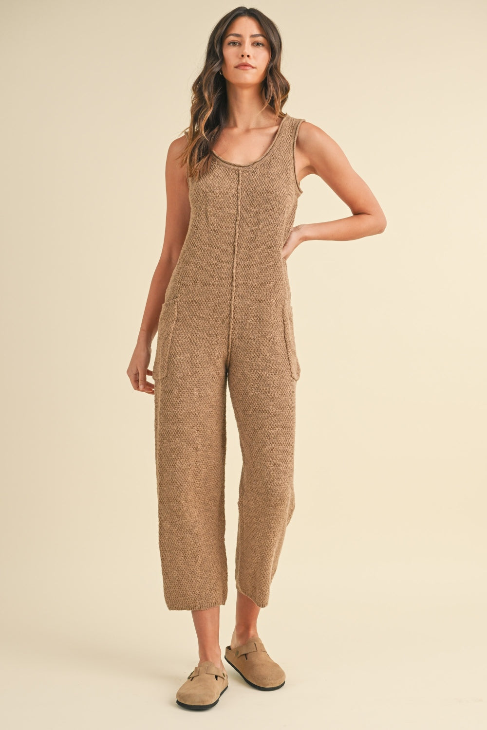 MABLE Sleeveless Knit Crop Jumpsuit with Pockets Trendsi