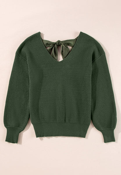 Tied Back V-Neck Long Sleeve Sweater Trendsi