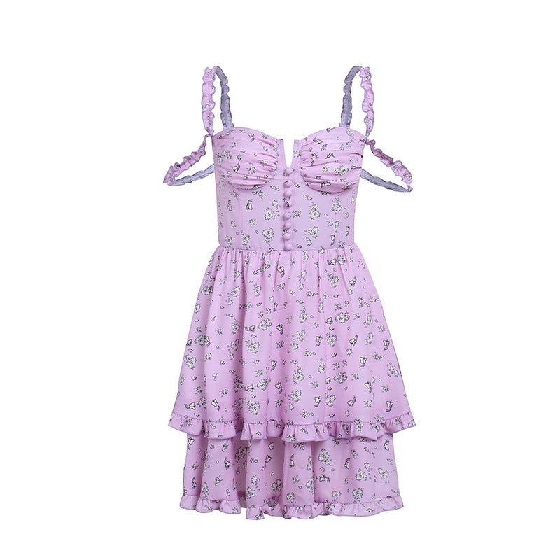 Double Small Smocked Floral Strap Princess Dress aclosy