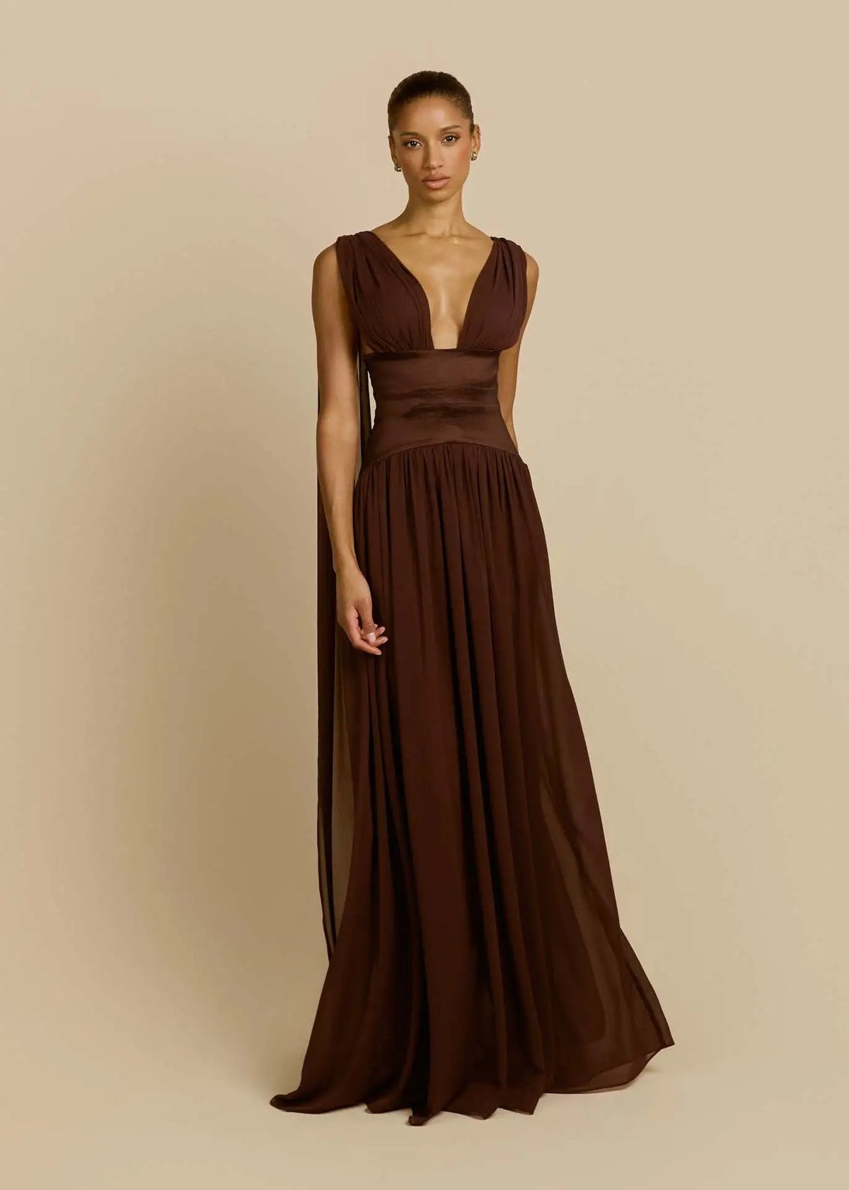Maelle Draped Chiffon Maxi Dress