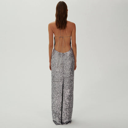 Celeb High End Sequin Backless Maxi Dress