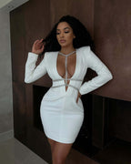 Women's Metal Chain Sexy Low-cut Buttock Dress aclosy